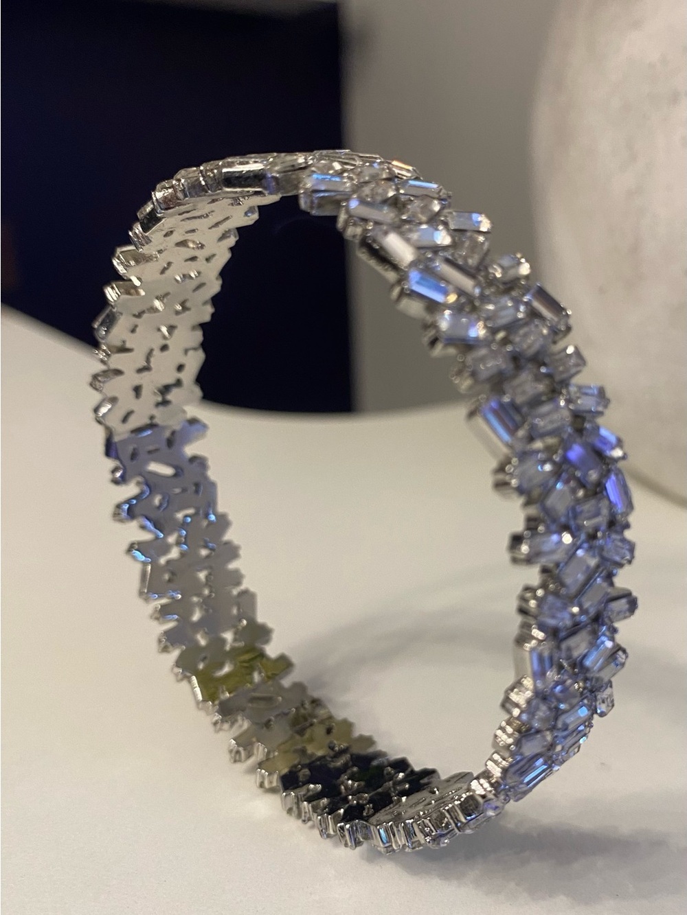 Gorgeous New Banana Republic Rhinestone Baguette Bangle Bracelet - Silver